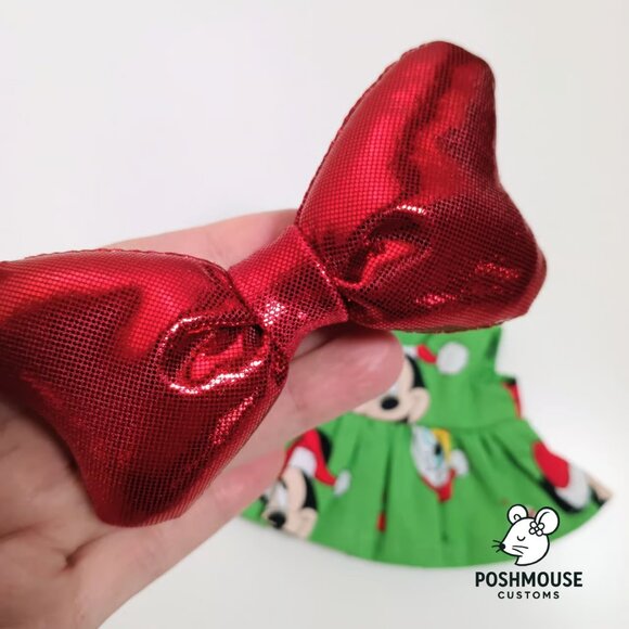 Holiday Christmas Santa Claus Custom Dress and Oversized Metallic Bow for Labubu - Picture 4 of 8